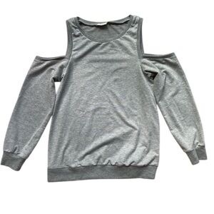 Tobi Crystal Cold Shoulder Sweater Sweatshirt, Grey, Size Medium